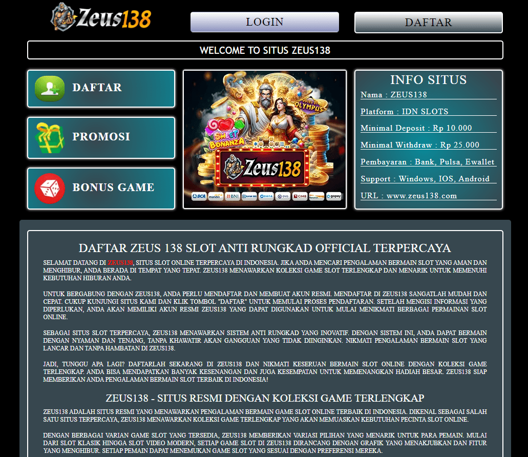 Zeus138 Situs Agen Slot Online Anti Nawala No.1 Indonesia