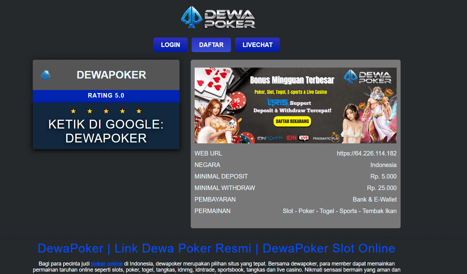 Agenda Deposit Dewapoker Yang Harus Diketahui Beberapa Pemain